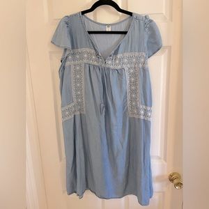 Old navy; Vintage embroidered, knee length denim dress; xl